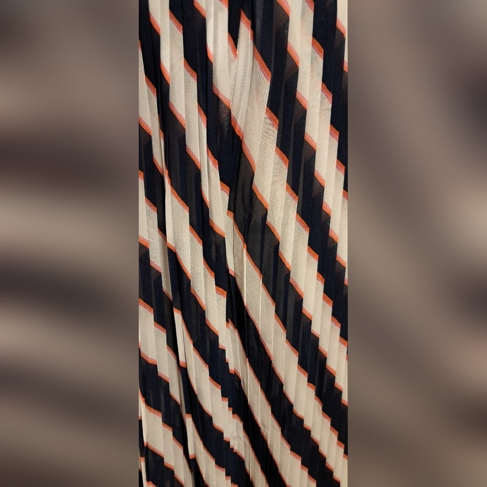 NWT Golden Goose Hamal Navy Pink & White Stripe Casual Pleat Belt Maxi SZ XS - Picture 3 of 8